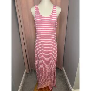 EUC Sail to Sable Textured Knit Stripe Maxi Pink White Racerback Sz Med Dress